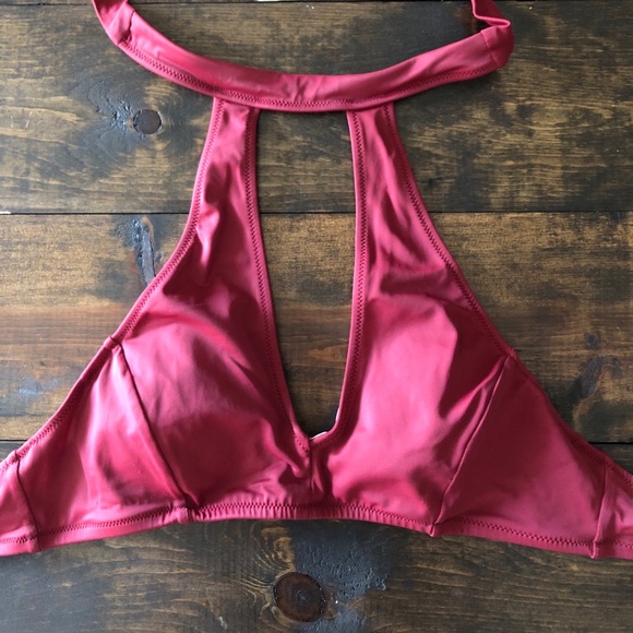Maroon Key Hole Bathing suit Top - Picture 1 of 3
